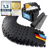 Boden-Schutzmatten XXL Set; Fitnessmatte Bodenschutz Puzzle-Matte; Unterlegmatte für Fitnessgeräte + GRATIS Anti-Rutschmatte; Trainingsmatte & Sport-Matte für Fitnessraum Keller Garage ca. 2m² Schwarz