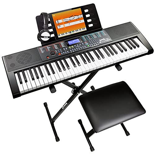 Rockjam 61-Key-Tastatur-Klavierset mit Tastaturständer, Klavierbank, Kopfhörer, Klavier-Anmerkungs-Aufkleber & Lektionen