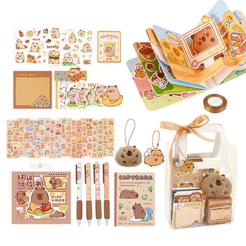 Oldmoom Niedliches Capybara-Briefpapier-Set, Capybara-Briefpapier-Set für Mädchen | Haftnotizen-Set mit Capybara-Stift,Niedliches Briefpapier-Set, Capybara, Haftnotizen, Stifte, Aufkleber,
