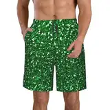 JRBWTDBW Herren-Badehose mit grünen Pailletten, glitzernd, Boardshorts mit Reißverschlusstaschen, Surfen, dehnbare Strand-Shorts, atmungsaktives Netzfutter, schnell trocknend, weiß, XL/4XL