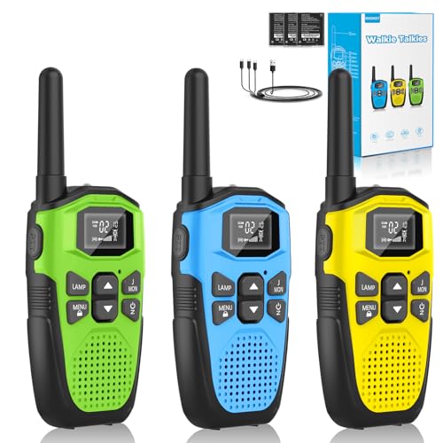 Walkie Talkie 3er Set,NXGKET Walkie Talkie Aufladbar für Erwachsene Kinder Funkgeräte,Große Reichweite 5km Walki Talki mit Li-ion Akku,Walkie Talkies VOX Taschenlampe für Freien, Camping, Wandern