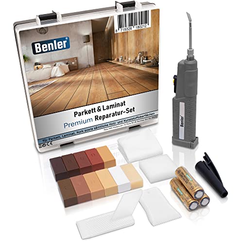 BENLER® NEU! - Holz Reparaturset mit 2in1 Wachsschmelzer für Laminat, Parkett & Vinyl - Reparatur Set, auch für PVC und Kunststoff geeignet - Laminat Reparatur Kit (Holzreparatur Set)