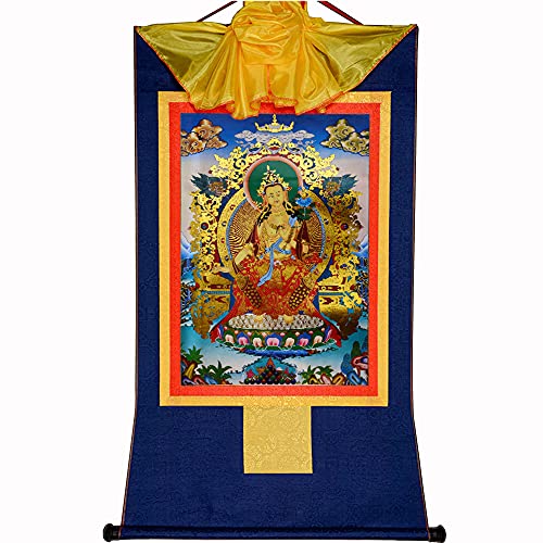 Gandhanra Thangka Tibet Hängend,Maitreya(Ajita,zukünftiger Buddha dieser Welt),Thangka Malerei,Tibetische Wandbild,Tibetischer Wandbehang,Zen Buddhismus Wandteppich Meditation