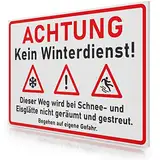 FLAGLY Premium Schild Achtung kein Winterdienst 30x20cm aus 3mm PVC Hartschaumplatte MADE IN GERMANY - stabiles Hinweisschild/Warnschild, wetterfest & UV-beständig