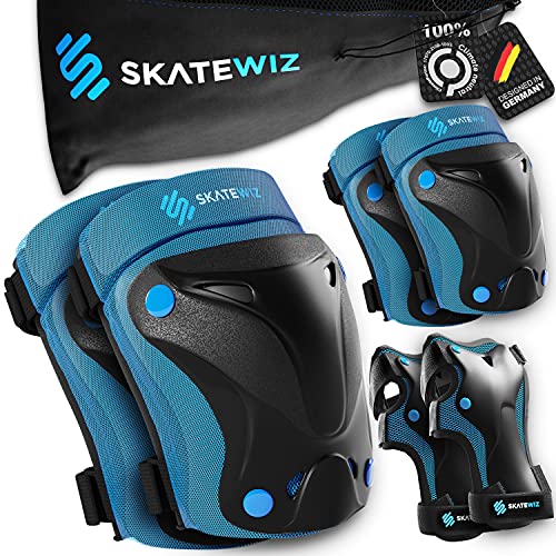 SKATEWIZ Schoner Inliner Kinder Skate - Knieschützer kinder Schoner Set - Armschoner inline Protektoren kinder - Skateboard Knieschoner Kinder - Protect-1 Blue Größe S