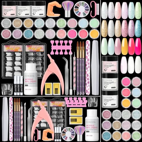 COSCELIA Acryl Nagelset Starterset Komplett, 21 Farben Acryl Pulver mit 30ML Monomer Acryl Liquid,200 Stück False Nails Acryl Künstliche Fingernägel Nägel Starterset Selber Machen
