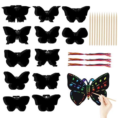 36 Stück Kratzbilder Schmetterling Kratzpapier Set Basteln Kratzbilder Scratch Paper Painting Art Dekoration für Tags Geburtstage DIY Handwerk Party Mitgebsel