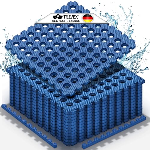 tillvex® Pool Bodenschutzmatte 4 Stück mit Löchern 51x51cm | Unterlegmatte Pool & Planschbecken | Poolmatte Bodenmatte Outdoor | Poolunterlage Bodenschutz Matten Whirlpool Fliesen wärmeisolierend