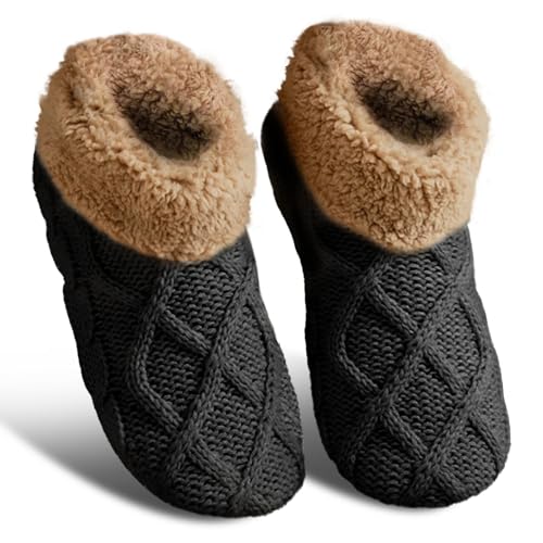 Cyiecweu Kuschelsocken Stoppersocken Damen, Winter Thermosocken Damen, Dicke Flauschige Socken Antirutschsocken Weihnachtssocken Bettsocken, Hüttenschuhe Damen mit Noppen, Sockenschuhe 1 Paar, 36-42