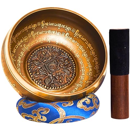 XL Klangschale aus Nepal – ebook - kunstvoll verziert - Tibetisches Set für Meditation – Yoga – Schule & Kita – Loktapapier Geschenkbox