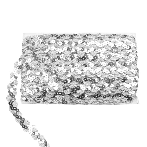 Paillettenband 15 Yards Paillette Trim Bänder Handwerk Gewelltes Glitzer Bauchtanzgürtel Bühnenkostüme Dekoband für DIY Nähen Kostüme (Silber)