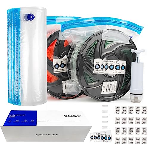 YOOPAI Filament Vakuumbeutel Kit, 20 Stück Filament AufbewahrungTransparente Vakuum Taschen 34 * 30cm, 20 Trockenmitteln, 5 Dichtungsclips und 1 Handpumpe