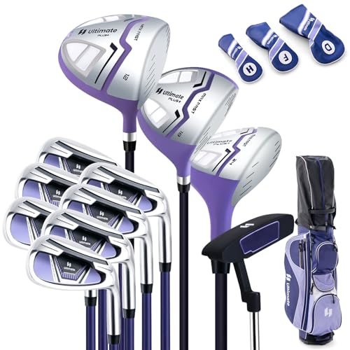 COSTWAY komplettes Damen Golfschläger Set, 11 teilige Golfschlägersätze rechtshändig mit Tragetasche & Regenhaube, Golfset mit 1 Driver & 3 Fairway & 5 Hybrid & 5/6/7/8/9/ P/S Eisen & Putter (Lila)