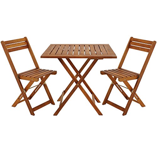 Casaria® Balkon Set 2 Personen Wetterfest Vormontiert 3-TLG Holz Klappbar 160kg Belastbarkeit Akazie Balkon Garten Balkonset Gartenmöbel Platzsparend