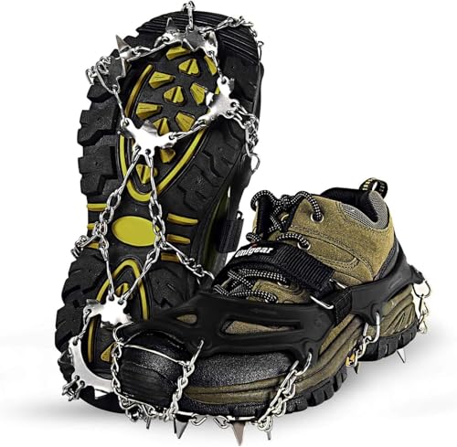 Unigear Steigeisen für Bergschuhe, Schuhkrallen, Eisspikes, Schneekette, Grödel und Spikes für Klettern Bergsteigen Trekking High Altitude Winter Outdoor