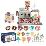 Donut Spielzeug Süßwarenladen Realistischer funktionaler Donut Ofen mit Licht und Sound Tragekorb Süßwarenladen Spielzeug 34pcs Kinder-Einkaufsgeld Nachtisch Pädagogisches Spielset für Kinder