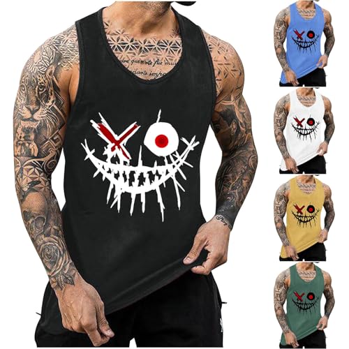 KOG Tank Top Herren Sport Tanktop Sommer Muskelshirts Ärmelloses Oberteile Tie-Dye Muster Tshirt Lose Baumwolle Männer Wandershirt Lässig Tshirts Jungen Tee Angebote Schwarz XL