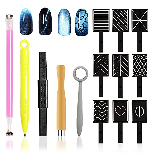 WishesMar 14 Stück Nail Art Werkzeug Magnetstift DIY Magic 3D Magnet Stick Set Verwendung mit Cat Eye Gel Pulver oder Nagellack - Magnetische Stift Katze Eye Pen für Ideal Katzenaugen Magische Effekt