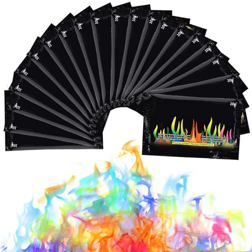 Herefun Buntes Feuerpulver 10g x 20, Bunte Farbwechsel Feuerfarben Set für Halloween und Weihnachten