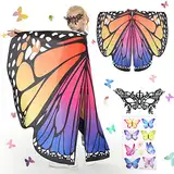 Herenear Schmetterling Sling Umhang für Kinder, 3 Stück Schmetterling Flügel Kostüm Fee, Schmetterlingsflgel Mit Augenmaske Mädchen Prinzessin Party Elfen Cosplay Faschingkostüme 136 x 105cm (Cape R)