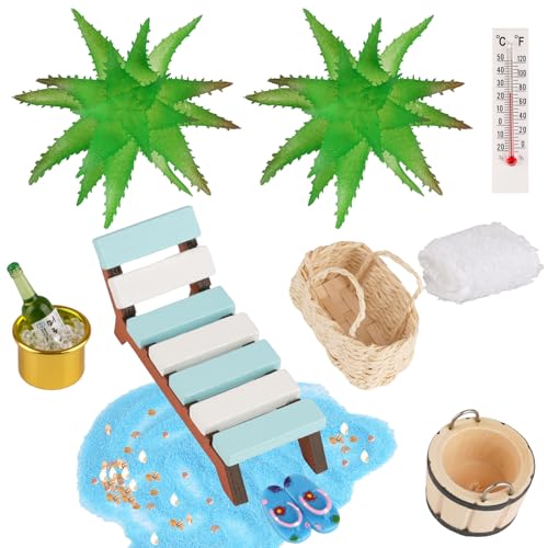 14 Teile mini Liegestuhl Deko Klein, Miniatur Deko Sauna Zubehör, Wellness Deko Zubehör，Strand Deko Miniatur Set für Wellness Gutscheine Geldgeschenk Gutschein Geburtstag Geschenkidee