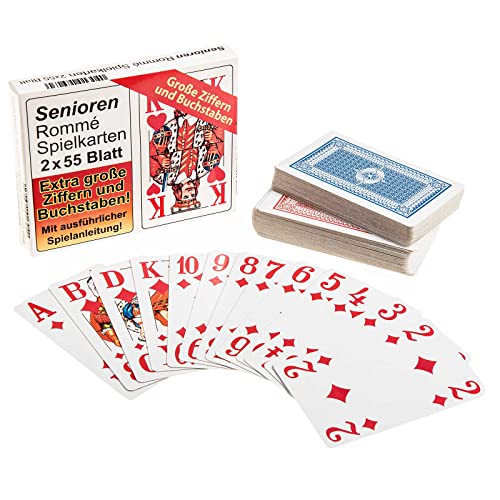 SIDCO Spielkarten Romme Senioren Canasta Bridge Poker 2 x 55 Blatt Karten große Ziffern