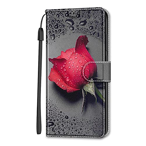 Miagon Brieftasche Cover für Samsung Galaxy S22 Ultra,Kreativ Malerei Magnetische Folio Hülle PU Leder Schutzhülle Tasche Case Ständer mit Kartenfächer,Rot Blume