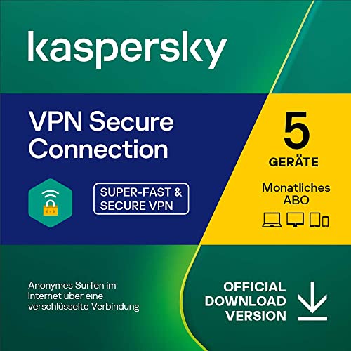 Kaspersky VPN Secure Connection | 5 Geräte | 1 Benutzerkonto | Monatliches Abo | PC/Mac/Android/iOS | Aktivierungscode per Email