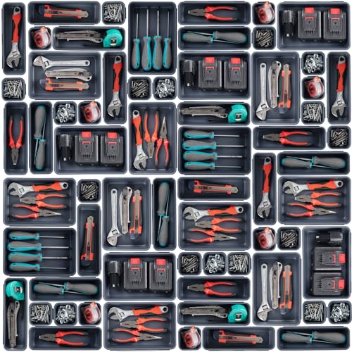 45 Stück Werkzeugkoffer Leer Organizer Sortierbox, Werkzeugaufbewahrung Schubladen Ordnungssystem Werkzeugkasten Organizer, aufbewahrungsbox Sortierboxen Für Kleinteile, Schrauben, Werkstatt, Grau