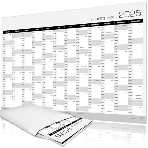 Wandkalender 2025 | Jahreskalender A1 - Jahresplaner 2025 84x59 cm, Wandplaner mit Kalenderwochen, Feiertagen - Großformat Kalender, Wall Calender, Plakatkalender Grau