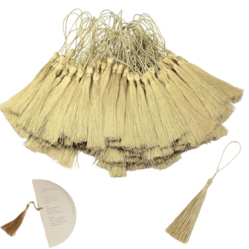 50 Stück Gold Mini Quasten,Quasten,Quasten Anhänger,Quaste,Machen Handgemachte Quaste,Goldfarbene Seidige Quasten,Quastenanhänger,Mit Schlaufe Tassel