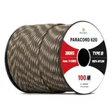 Brotree Paracord 4mm 9 Strängen 100% Nylon Schnüre (15m, 30m, 50m, 100m) Type III Seil für Survival, Outdoor, Heimwerken - Bruchlast 280kg (Wald Tarnung, 100m)