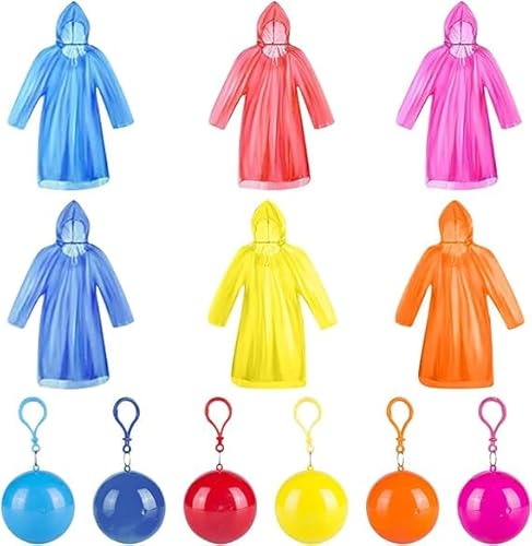 Tyafzzn Regenponcho Einweg, 6 Stück Bunt Notfall Regenmantel, Regencape Poncho, Regenponcho Kugel für Mann, Frau, Outdoor, Camping, Festivals, Gartenarbeit