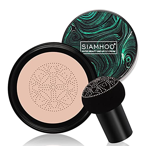 SIAMHOO CC Cream Air Cushion Foundation volle Deckkraft Grundierung und Pilz Luftkissen CC Creme für makelloses Make up, gleichmäßiger Hautton 20 g - Natürlich