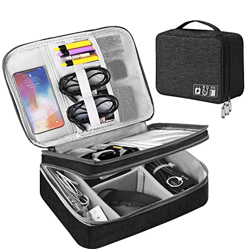 HCFGS Organizer Tasche, Reise Elektronik Etui 3 Schicht Grosse Kapazität Multifunktional Wasserdicht Stoßfest Case für Kabel, ipad, Ladegerät, Handy, Festplatten, Powerbank, etc (Schwarz)