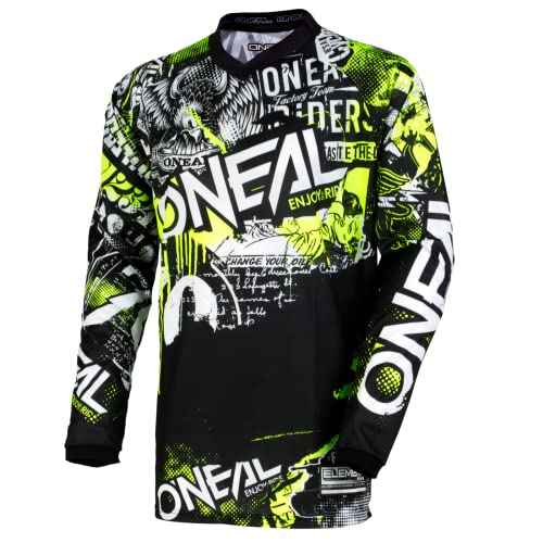 O'NEAL | Motocross-Shirt Langarm | Kinder | MX MTB Mountainbike | Passform für Maximale Bewegungsfreiheit, Eingenähter Ellbogenschutz | Element Youth Jersey Attack | Schwarz Neon-Gelb | Größe L