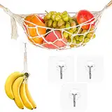 1 Stück Hängematte Obst und Gemüse,Hängekörbe Küche,Frucht Gemüse Hängematte mit 2 Stück Schraubhaken,Obst Hängendes Netz Handgefertigt Gewebt für Obst Unter Schrank für Küche Zuhause Wohnmobile-60cm