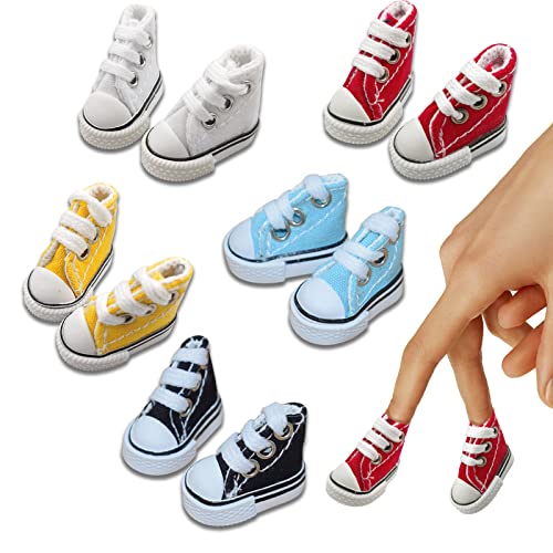 VBXPOU Puppenschuhe Mini Fingerschuhe 5Paar Fingerboard Schuhe Griffbrettschuhe Sehr Klein Canvas Schuhe Stoff Schuhe Fingerspielzeug für Puppen, Kind Geschenk Spielzeug