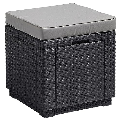 "Allibert by Keter" Hocker mit Stauraum Cube w/ cushion, graphit/cool grey, inkl. Kissen, mit Stauraum, Deckel abnehmbar, Kunststoff, flache Rattanoptik