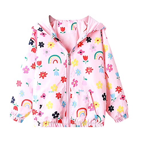 Domueay Jacke für Baby Mädchen Kinder Kapuzen Blumen Rosa Outdoor Sport Windjacke Wind und Wasserdicht Mantel Sommer Frühling Herbst Licht Übergangsjacke Wanderjacke Outwear Jacken 1-2 Jahre