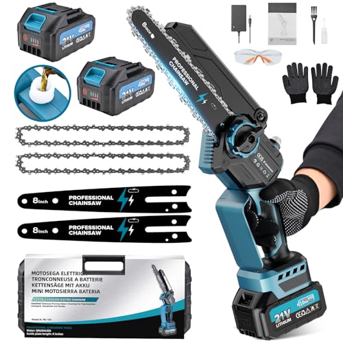 Mini Kettensäge mit 2 Akku, 8000mAh/21V Kleine Kettensäge Elektrisch, 1200W Einhand Kettensäge, 8“ Astsäge Akku Motorsäge, Baumsäge Elektrisch Mini Chainsaw für Gartenscheren Holzschneidenz DIY