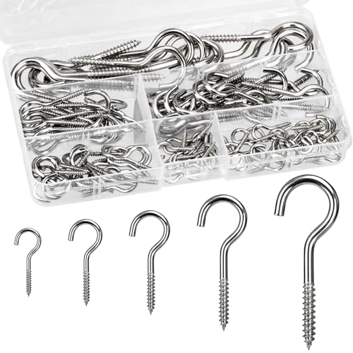 HATANSE 115 Stück Schraubhaken Edelstahl 5 Größen Haken zum Schrauben Cup Hakenschraube mit Gewinde Einschraubhaken Deckenhaken für Cup Teetassen Schlüssel Lampen und Weihnachtsdekoration