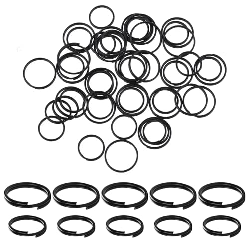 100 Stück 12mm Schlüsselring 15mm Schlüsselring Schwarz Spaltringe Metall Runde Schlüsselring Spaltringe Split Ringe Sets für Hausschlüssel, Autoschlüssel und Basteln, Ø 12mm/15mm