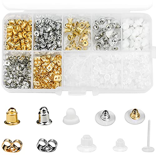 530 Stück Ohrring Verschlüsse Metall Silikon Ohrring Rücken Stopper Schmetterlinge Ohrstopper Verschluss Ohrringe Zubehör 10 Stile Runde Ohrstopper mit Eine Aufbewahrungsbox