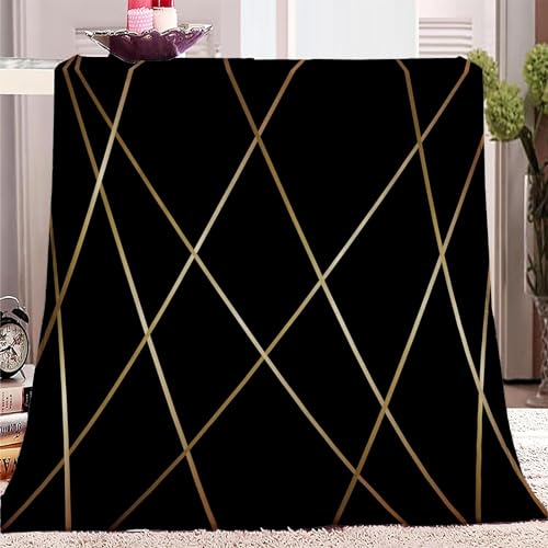 Kuscheldecke Flauschig 100x135 Goldene Linien 3D Decke Schwarz Flanell Fleecedecke Weich und Warme Wohndecken Kuscheldecken Sofa Bett Überwurfdecke Sofadecke Couch Blanket 1226Y