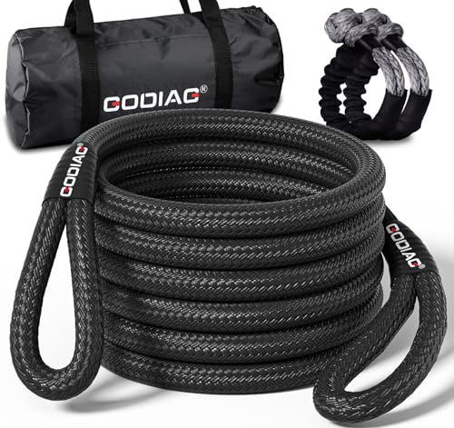 GODIAG 1"×30ft, 9M Abschleppseil Pkw mit Aufbewahrungstasche Abschleppgurt mit 2 Soft Schäkel Tragfähigkeit 46500 LBS für LKW Jeep ATV UTV Traktor Straßenrettung, Schwarz