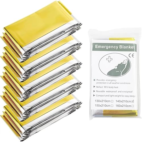 VisioClear® | Rettungsdecke 5er-Set Gold/Silber für Notfallsituationen und Allwetterbedingungen | 5X Erste-Hilfe-Decke