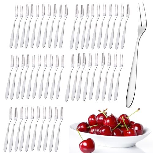 CINY 50 Stück Dessertgabeln, Fruchtgabel aus Edelstahl, Salat, Vorspeise, Kuchengabel-Set, Cocktailgabeln, Muschelgabeln, Krabbengabeln, dekorative Gabeln, für Familien, Restaurants, Bistros und Bars
