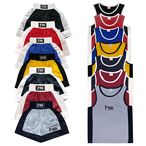 PSS Boxing Boxen Set Kinder 3 bis 14 Jahre Shorts + Tanktop Boxen Anzug Kick Boxing Kickboxen Muay Thai, Bordeaux (Rot) Größe 7-8 Jahre