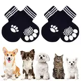 AUAUY Indoor Anti-Rutsch Socken für Hunde und Katzen, Pet Socken, Hundesocken Anti Rutsch Pfotenschutz und Traktion Dank Silikon-Gel 2 Größen für Kleine-Mittlere Tiere(Schwarz M)